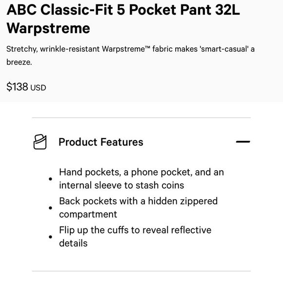 Lululemon Men’s ABC Classic-Fit 5 Pocket Pant 32” Warpstreme in True Navy - Picture 8 of 8